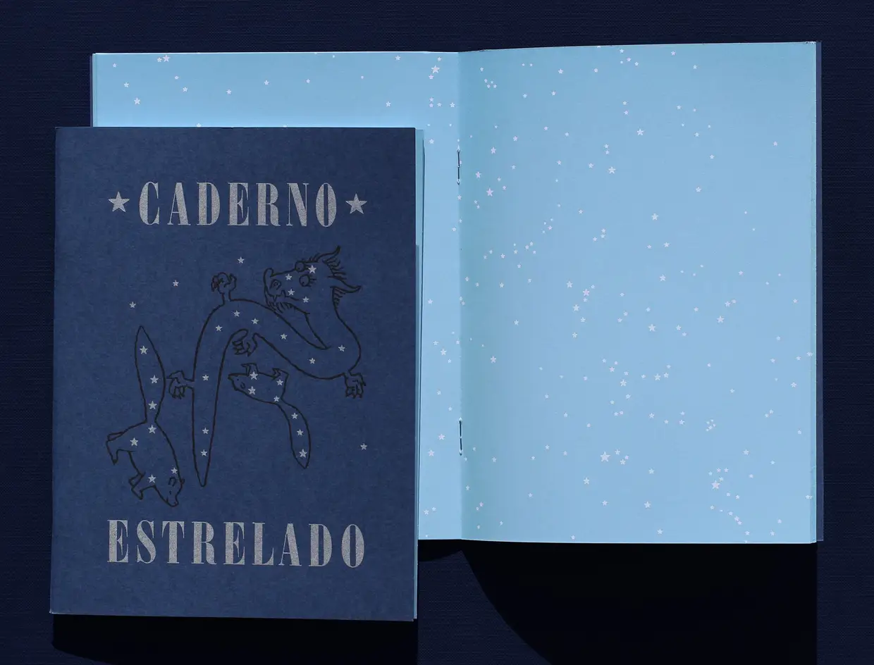 Caderno Estrelado, €9. Ao virar de cada página estão representadas as estrelas principais do Hemisfério Norte, prontas a serem unidas entre si para criar novas ou velhas constelações