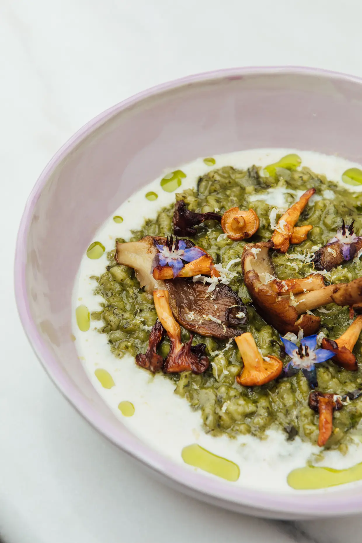 Risoto verde, cogumelos de época, rábano (€16)
