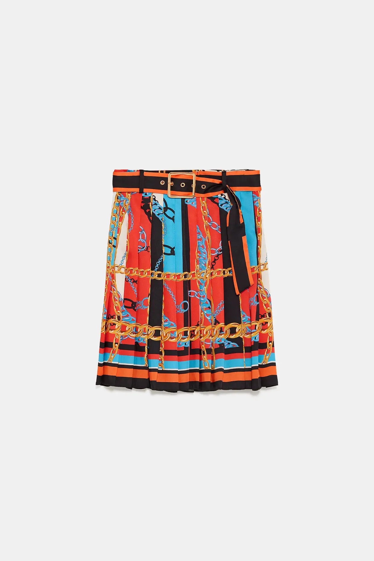 Saia plissada com estampado de correntes, Zara, €39,95