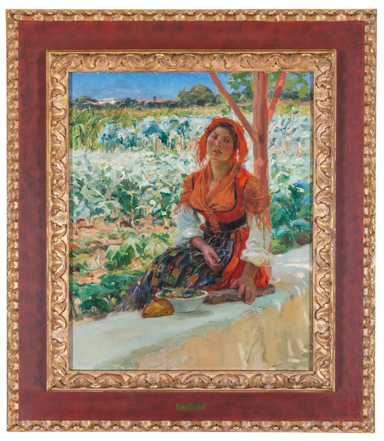 Igualmente de Malhoa, este “Cuidados de Amor”, enviado para Figueiró dos Vinhos, mostra uma jovem sentada num muro que talvez seja o do “Casulo”, a casa do pintor nessa terra.