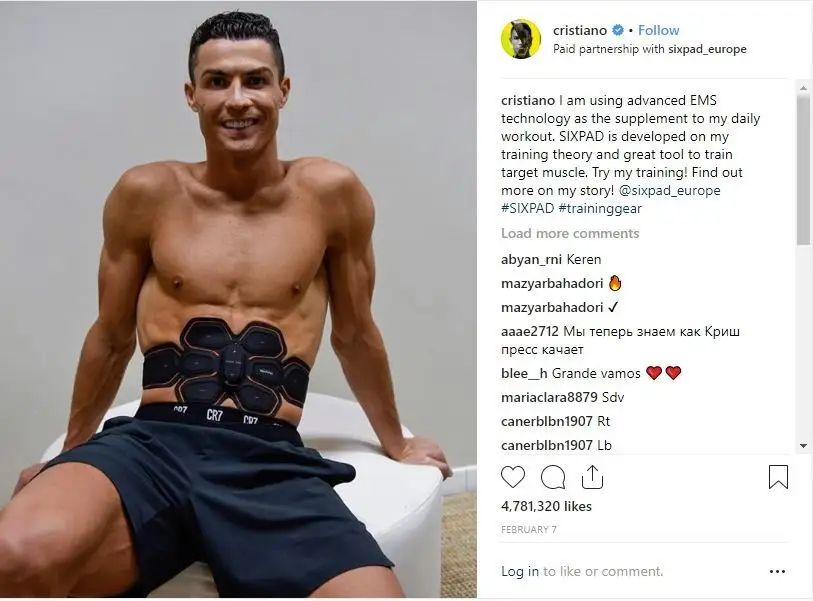 Cristiano Ronaldo - Jogador de futebol - €650 mil por post