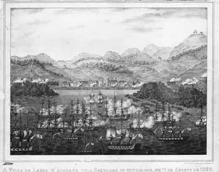 Guerra civil A armada miguelista chega à ilha Terceira, em 1829. Os dois filhos de D. João VI (em baixo) protagonizaram o confronto