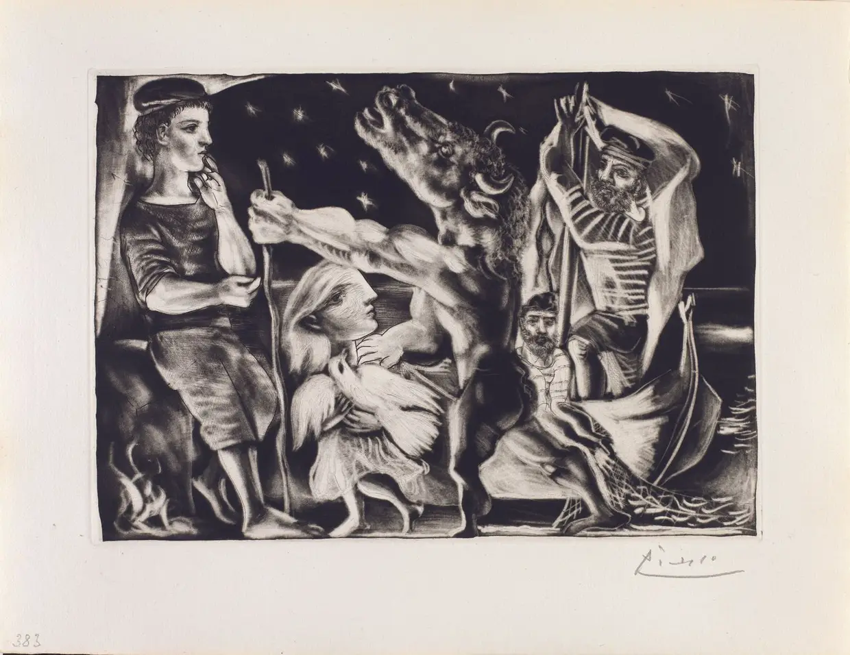 Blind Minotaur led through the night by girl with Fluttering Dove, novembro 1934