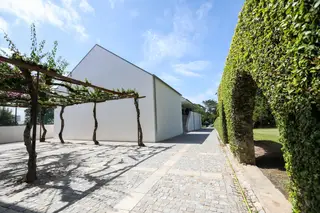 Uma ramada de buganvílias separa os dois edifícios da Casa do Cinema projetados por Siza Vieira, um resultante da reconversão de uma antiga garagem, outro inteiramente novo, em diálogo com o Parque de Serralves