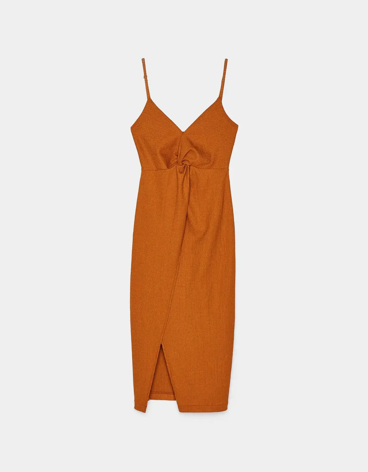 Vestido de alça fina com nó, Bershka, €19,99