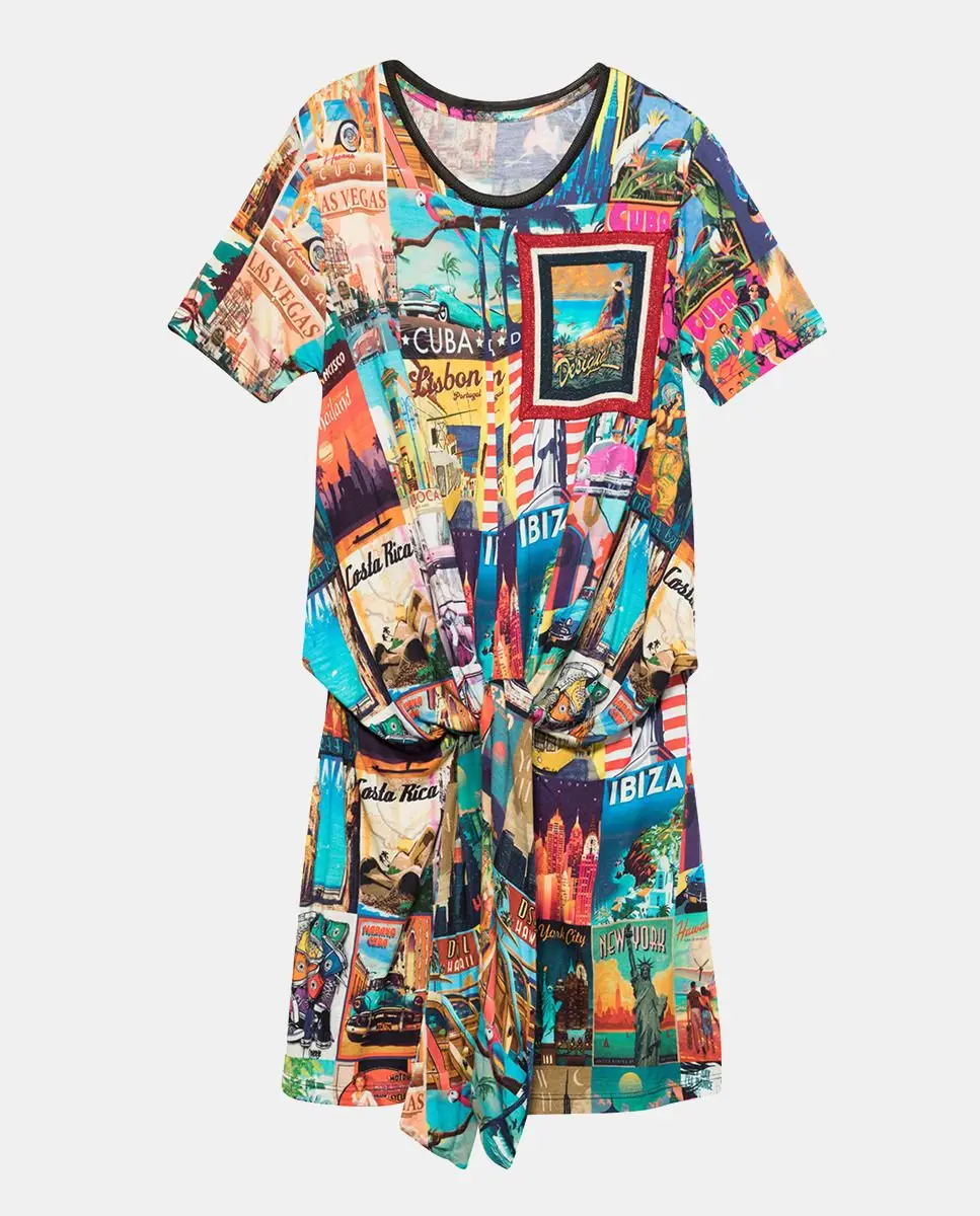 Vestido de manga curta com estampado de fantasia, Desigual, €59,95
