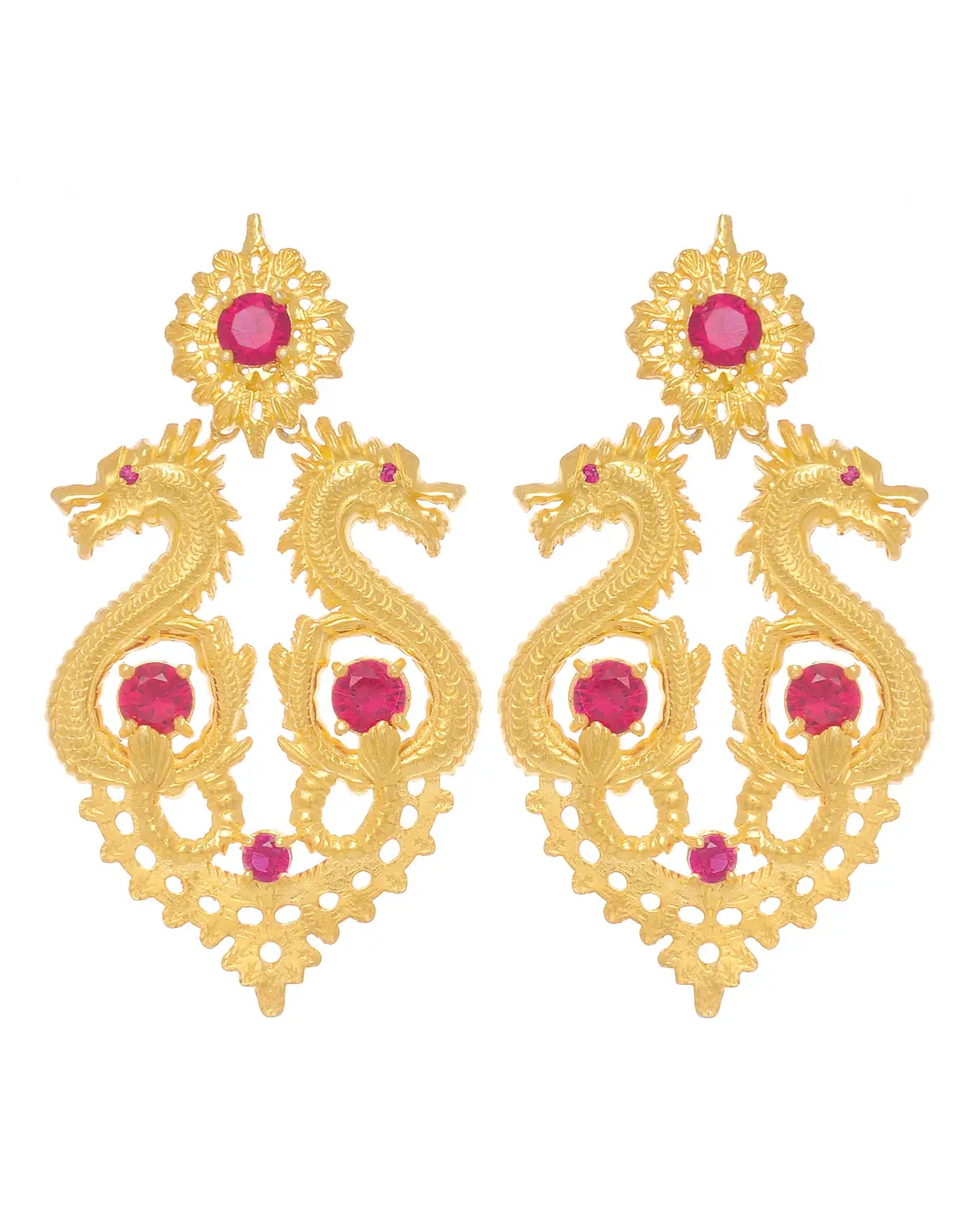 Brincos Dragão (rubi em prata dourada), €240