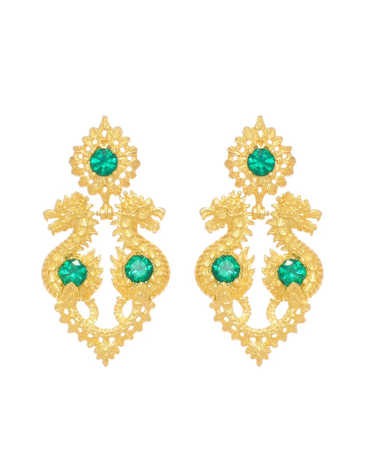 Brincos Rainha Dragão (esmeralda em prata dourada), €195