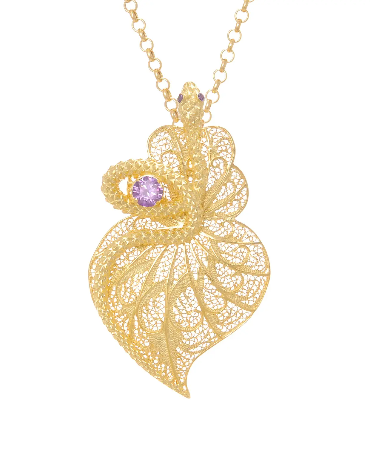 Colar Coração Cobra (ametista em prata dourada), €260
