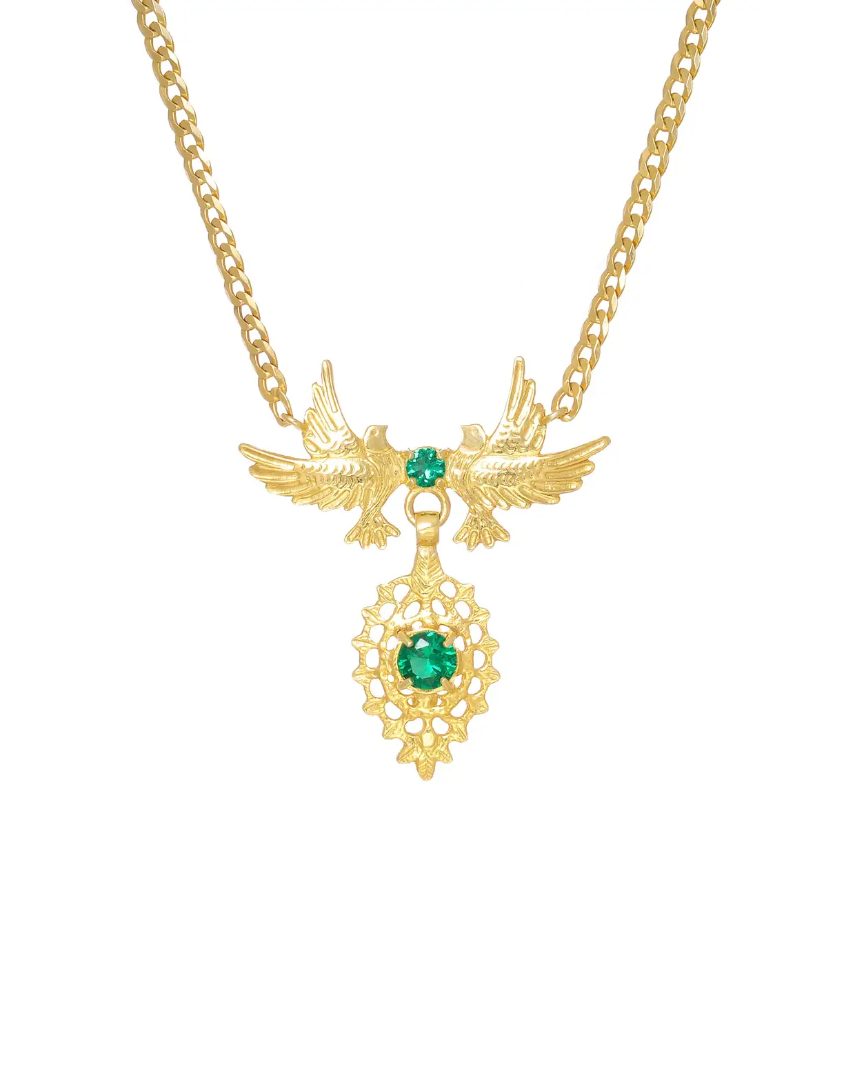 Colar Rainha Pomba (esmeralda em prata dourada), €175