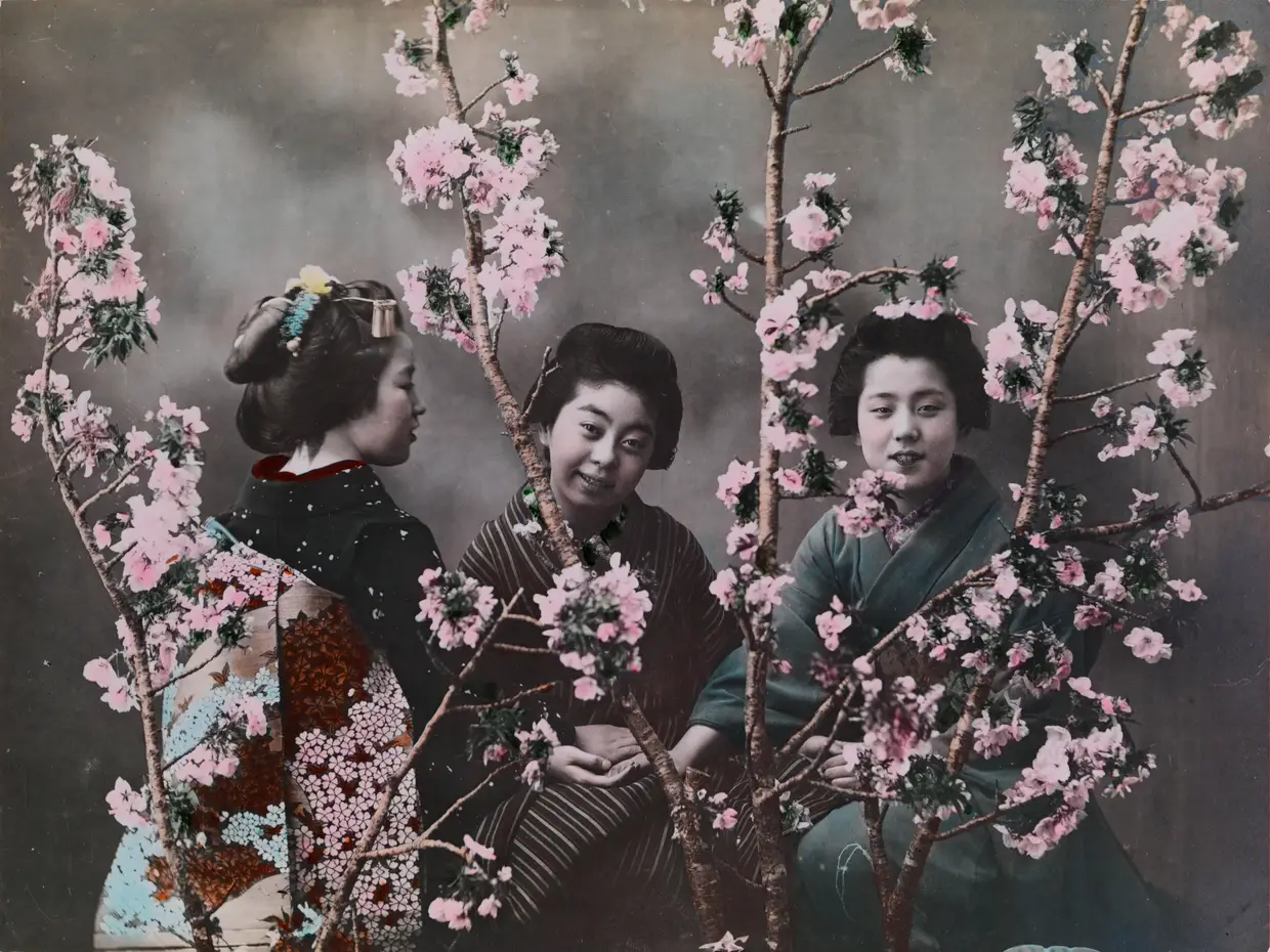 Japão, Circa 1900. Eliza Scidmore produz fotografias do Japão pintadas à mão para a National Geographic, que dois anos antes havia começado a publicar fotografias a "cor" semelhantes
