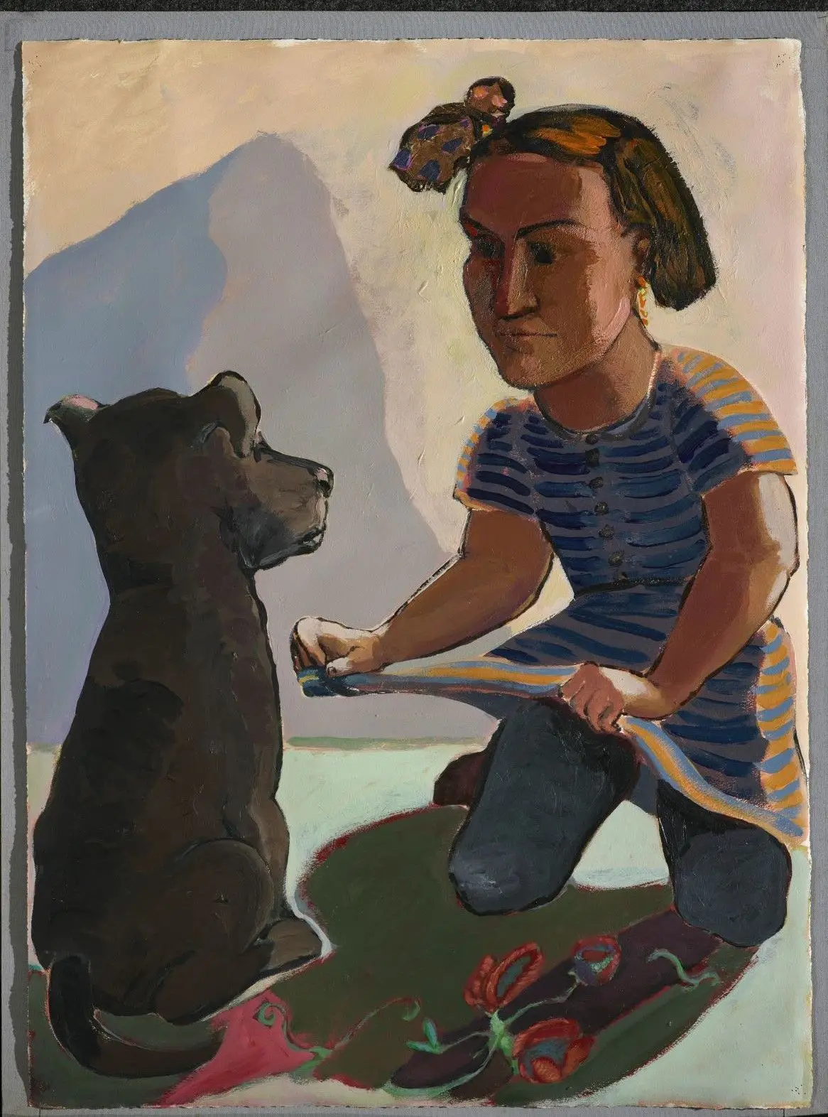 Girl lifting her skirt to a dog (1986); tinta acrílica sobre papel