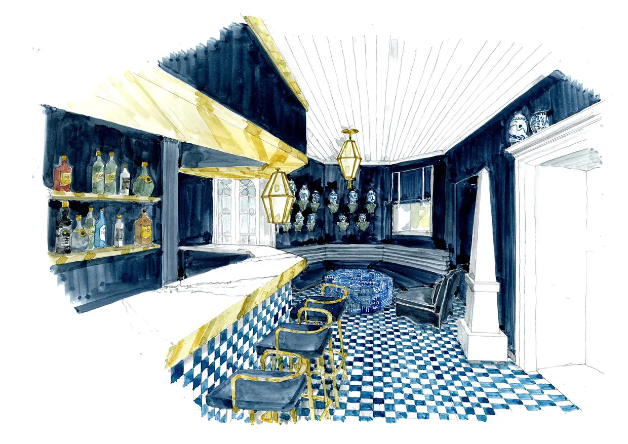 Desenho da remodelação do bar, assinada por Gracinha Viterbo