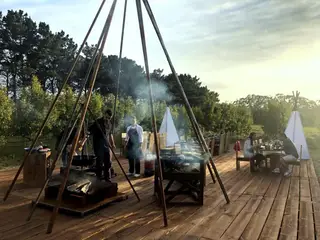 Green Land ou a arte do fogo de chão no meio de um pomar em Óbidos