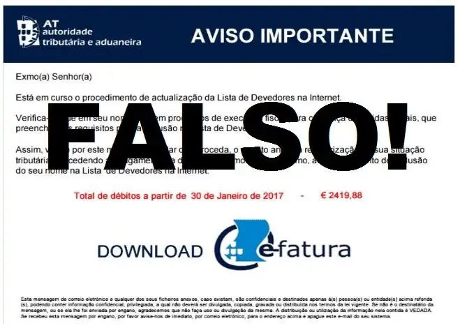 ALERTA das Finanças – e-mail FALSO