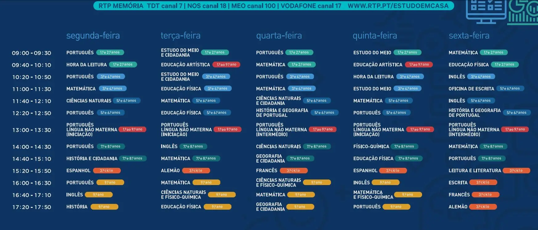 Horários da escola na televisão – Descarregue, IMPRIMA e organize-se