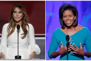Melania Trump e Michelle Obama a discursarem na convenção dos seus partidos