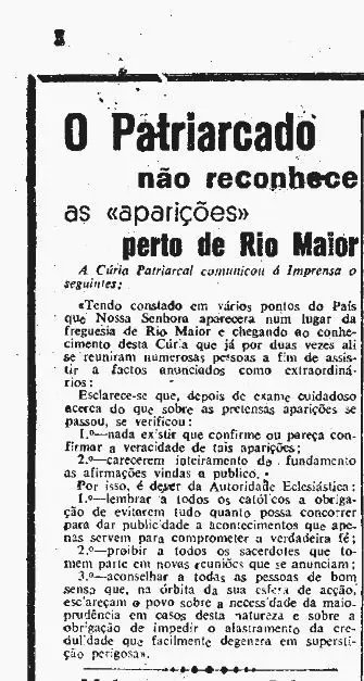 O Diário de Lisboa de 7 de agosto de 1954 transcreve a nota da Cúria Patriarcal