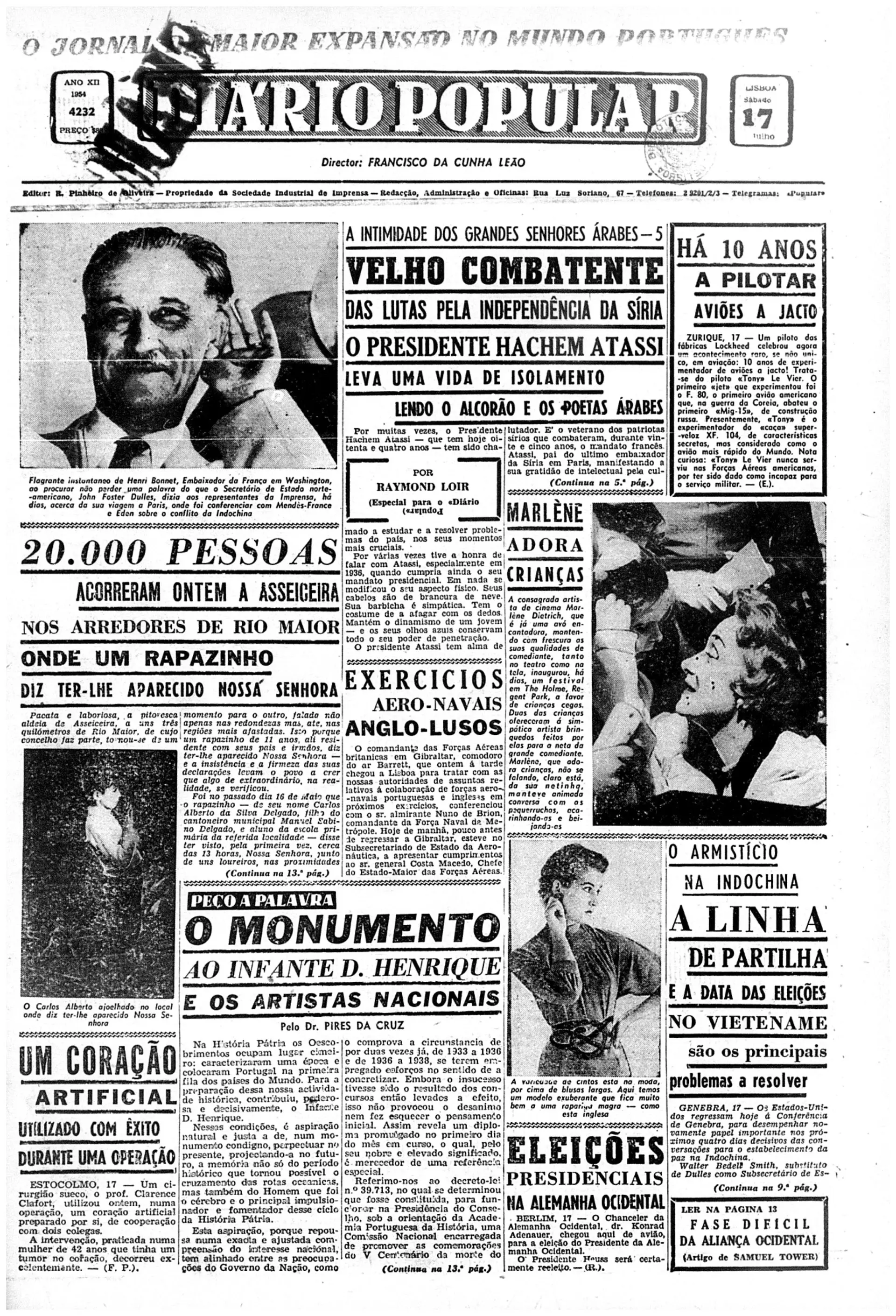 Na edição de 17 julho de 1954, o vespertino lisboeta Diário Popular escreve que “20.000 pessoas acorreram à Asseiceira”