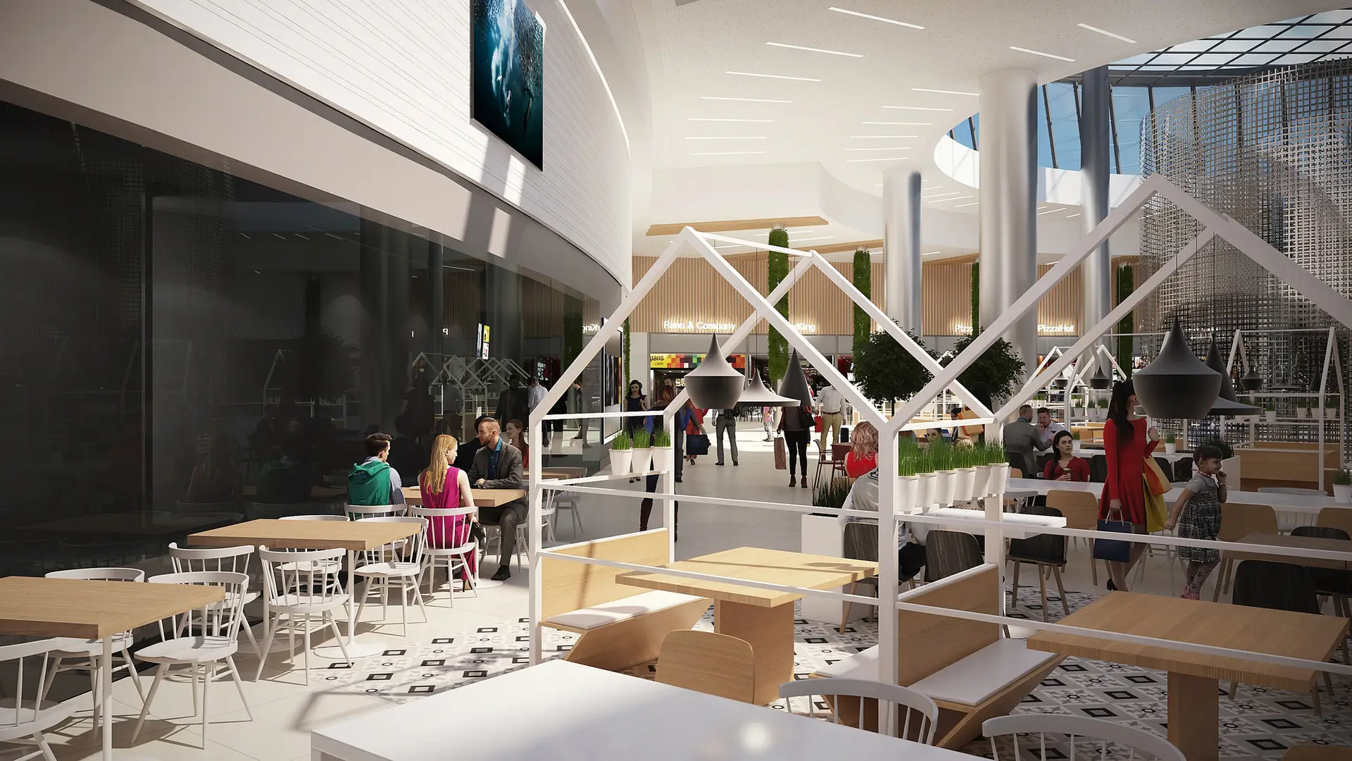 Maquetes das praças de restauração no Alma Shopping, em Coimbra