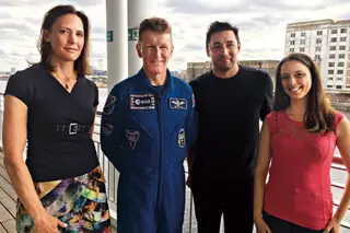 Zita Martins com os apresentadores da BBC, Helen Czerski e Adam Rutherford, e o astronauta britânico, Tim Peake 