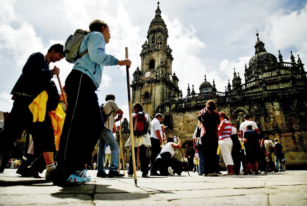 Peregrinos na chegada a Santiago