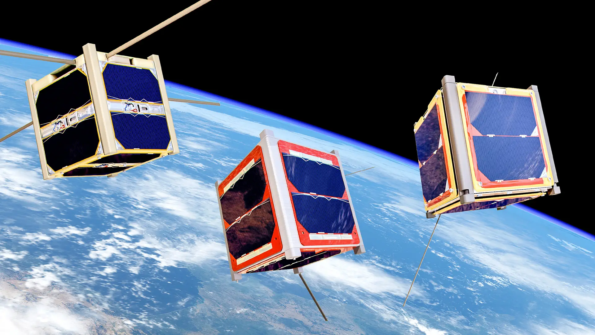 Antevisão artística de uma constelação de pequenos satélites conhecidos por CubeSats. É um mercado emergente que pode valer milhares de milhões de euros na próxima década