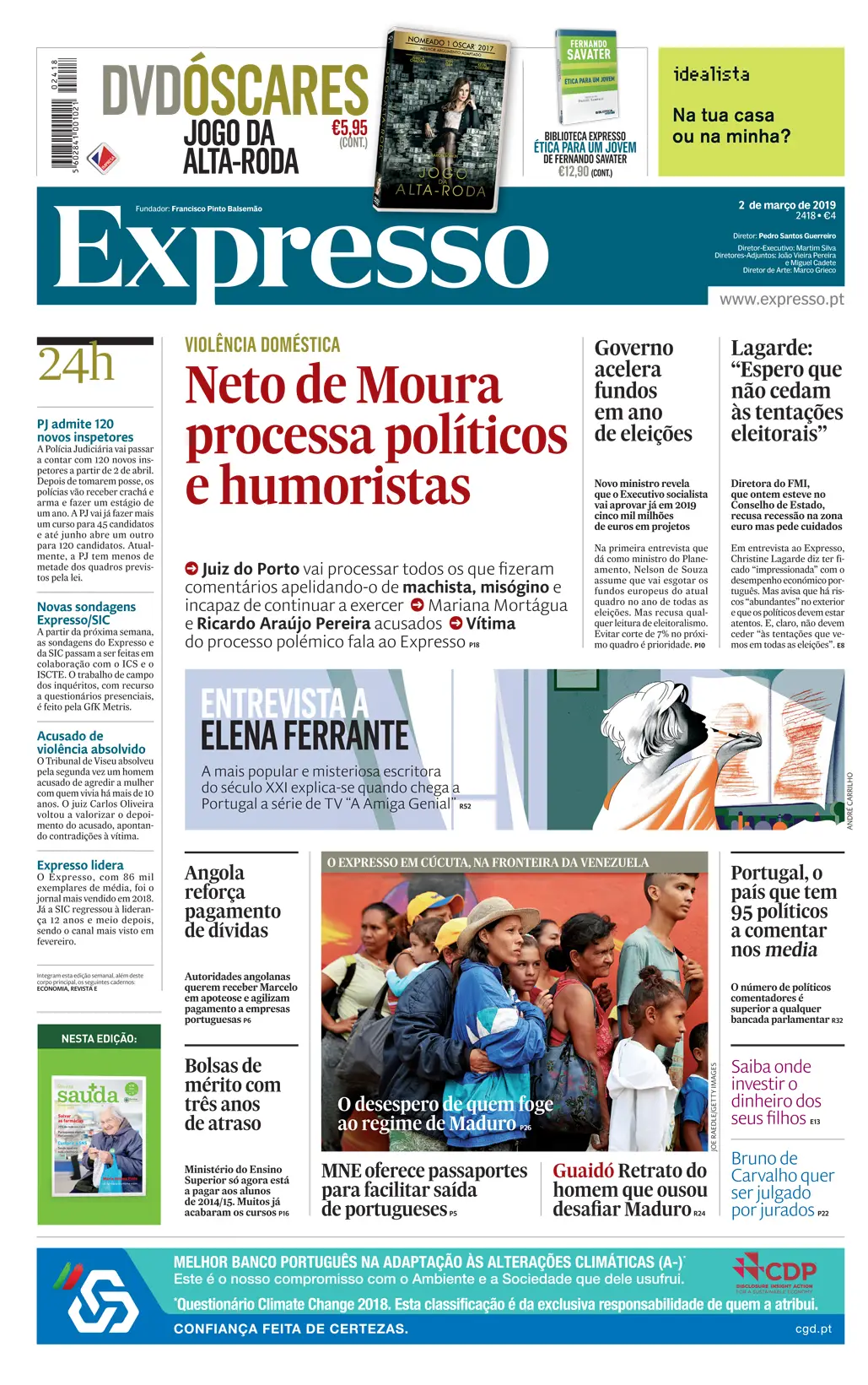 A primeira página do Expresso