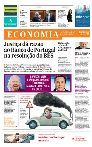 A 1.ª página do Expresso Economia