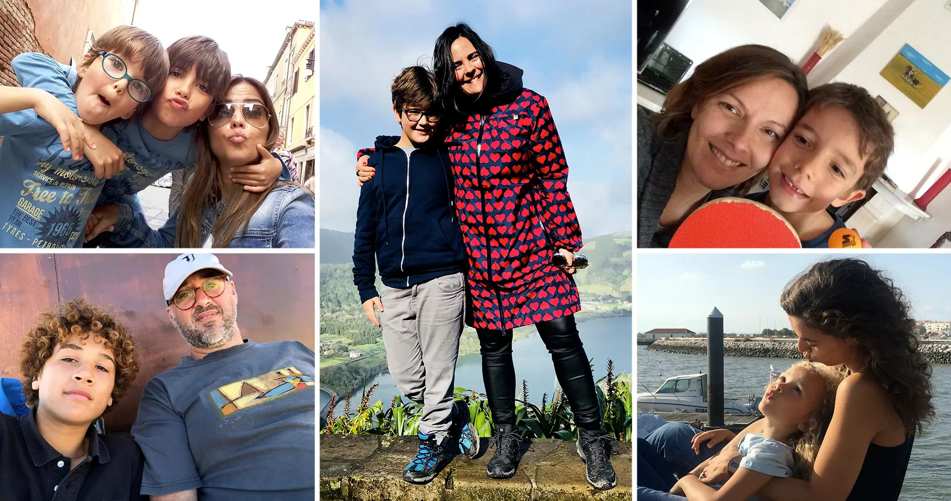 As imagens escolhidas dos momentos felizes de Carla com Tiago e Diogo (em cima à esquerda), Afonso com Jorge (em baixo à esquerda), Rodrigo e a mãe Sandra (ao centro), Ana e João ( em cima à direita) e Salomé com Laura