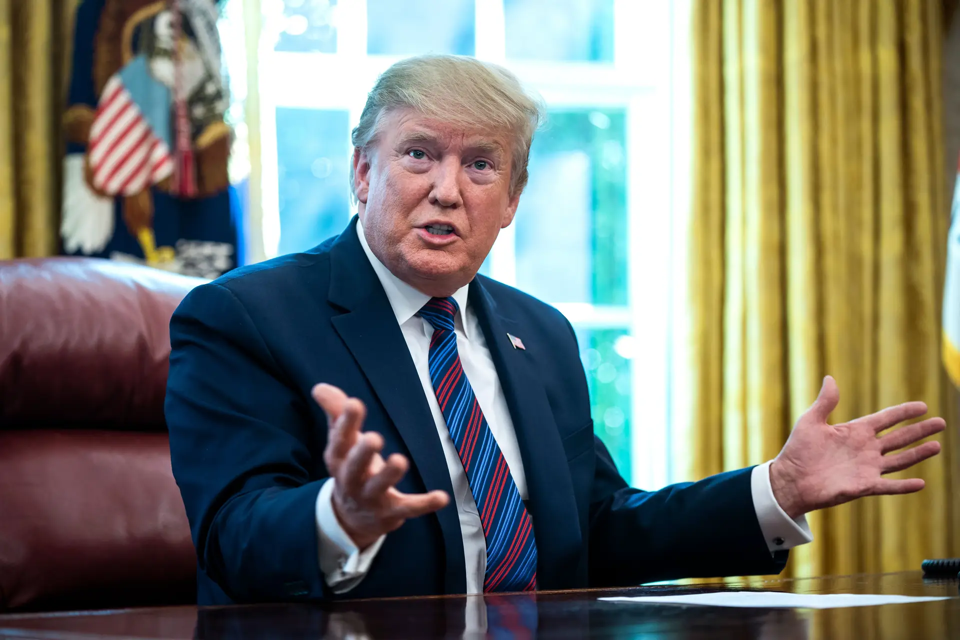 Trump na conferência de imprensa na Casa Branca que se seguiu à assinatura do acordo com a Guatemala