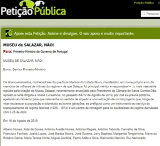 Texto da petição pública colocada online no dia 16 de agosto