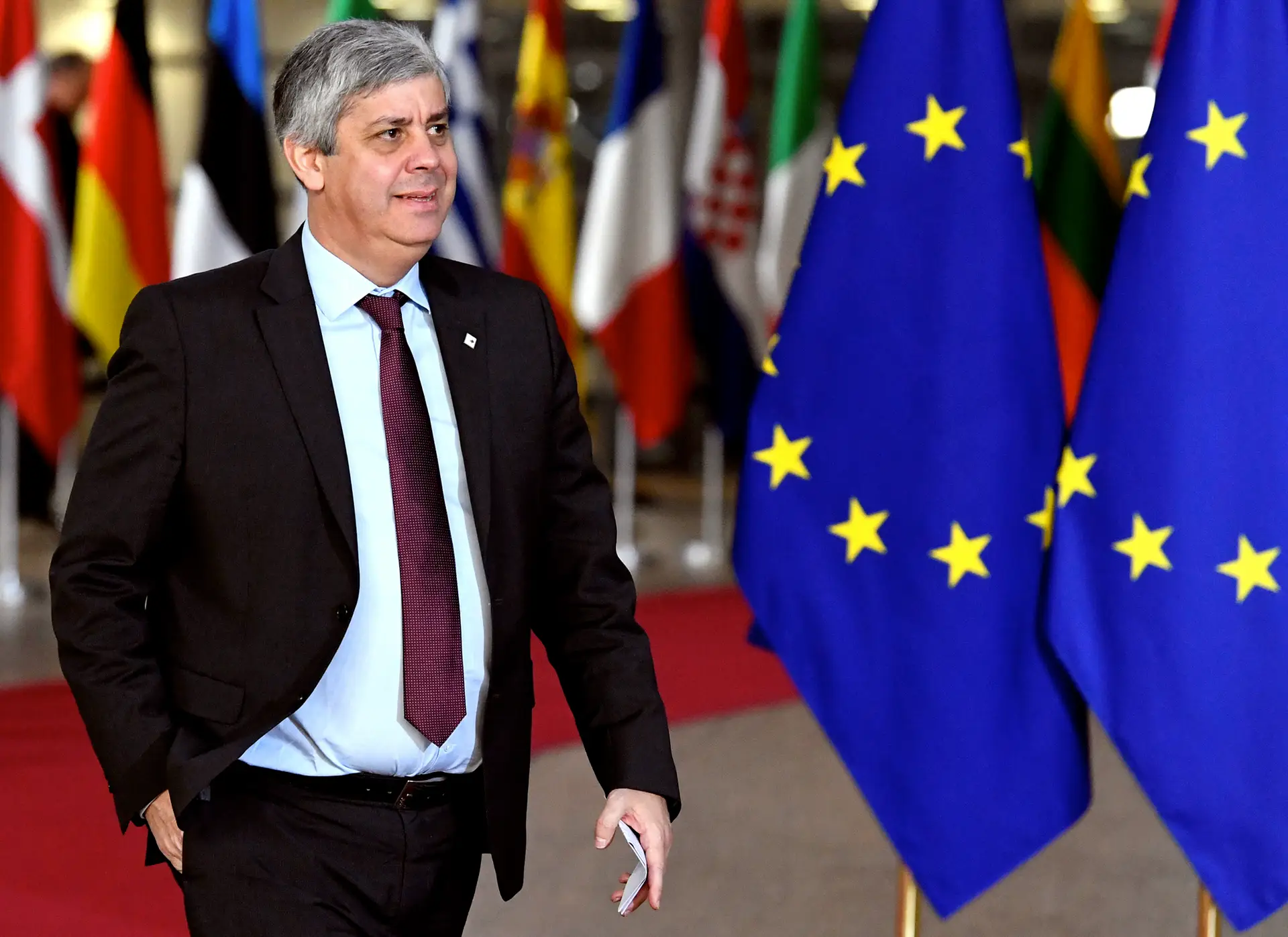 Mário Centeno na sede da Comissão Europeia, em Bruxelas