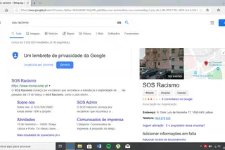 Printscreen que prova que o Google teve o número do PNR atribuído à SOS Racismo
