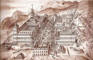 O Mosteiro-Palácio de São Lourenço do Escorial em obras, 1576. Londres, Hatfield House, coleção do Marquês de Salisbury