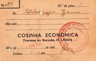 Senha de refeição em nome de Benjamin Schlesinger Sousa Mendes Foundation