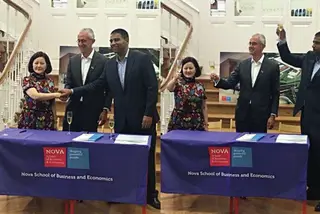 Ming Hsu quando visitou a Universidade Nova em dezembro de 2019
