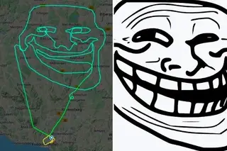 Piloto germânico desenha um Trollface com a sua rota