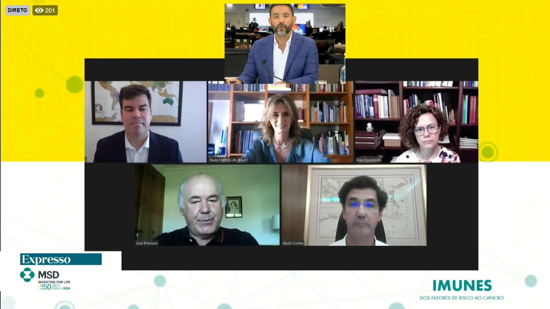 Rodrigo Pratas foi o moderador de um debate que teve como convidados (da esquerda para a direita no sentido dos ponteiros do relógio) Ricardo Mexia, Paula Martins de Jesus, Ana Figueiredo, Paulo Cortes e José Precioso