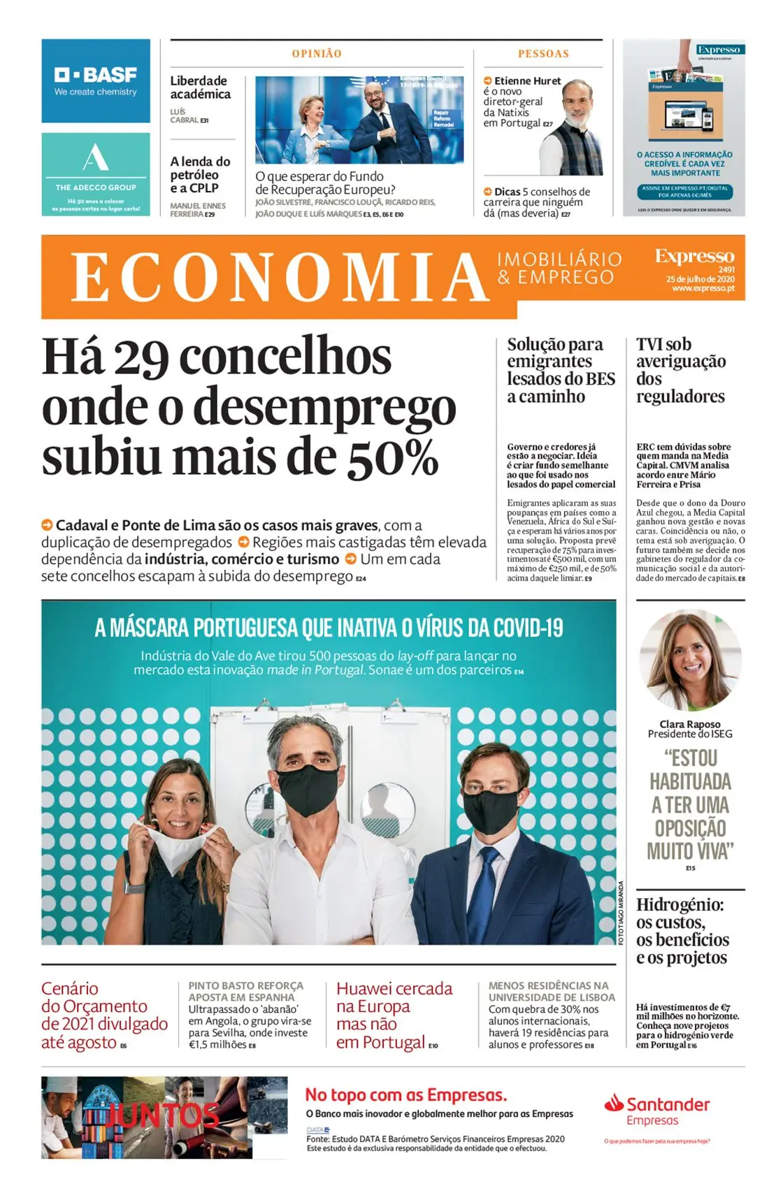 A 1ª página do Expresso Economia