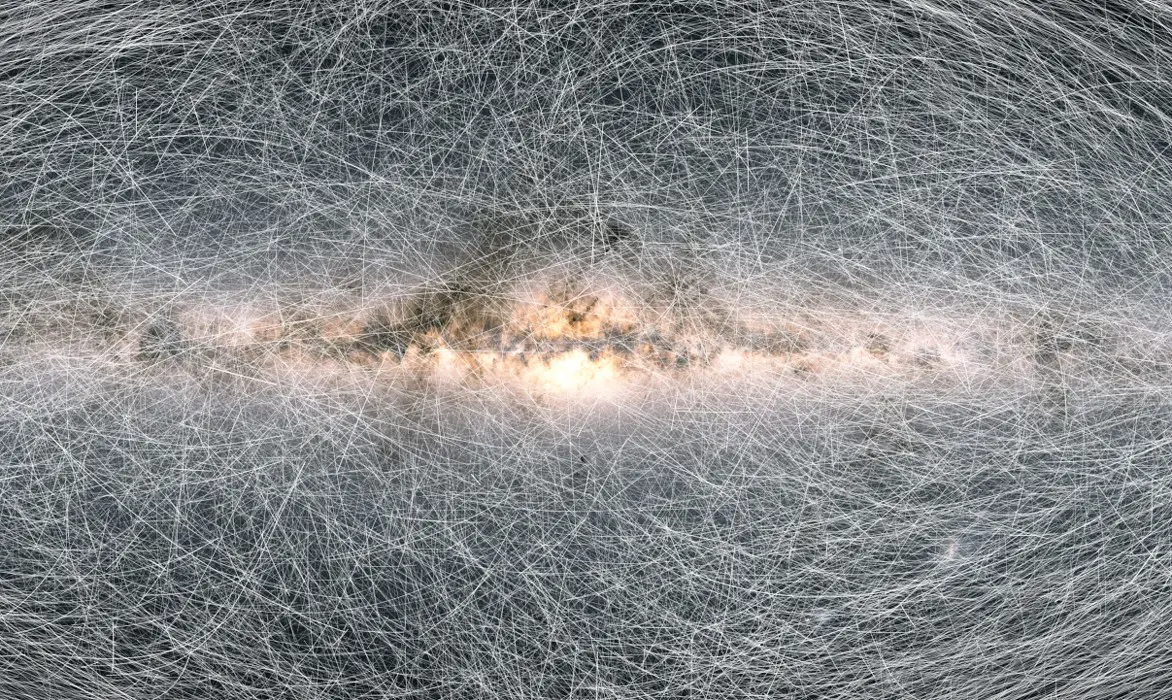 Mapa com os rastros que mostram como 40 mil estrelas da Via Láctea se irão mover nos próximos anos