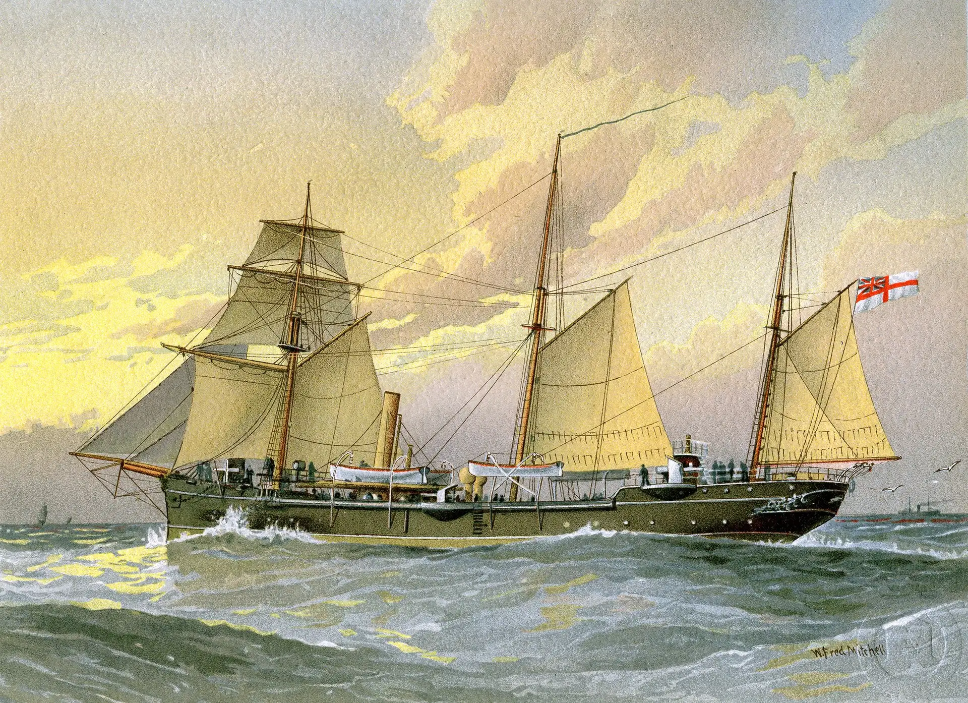 O navio “HMS Thrush” esteve envolvido na guerra relâmpago entre os britânicos e o sultanato de Zanzibar. Ilustração do volume “Her Majesty’s Navy Including its Deeds and Battles”, de Chas Rathbone Low (1890-1893)