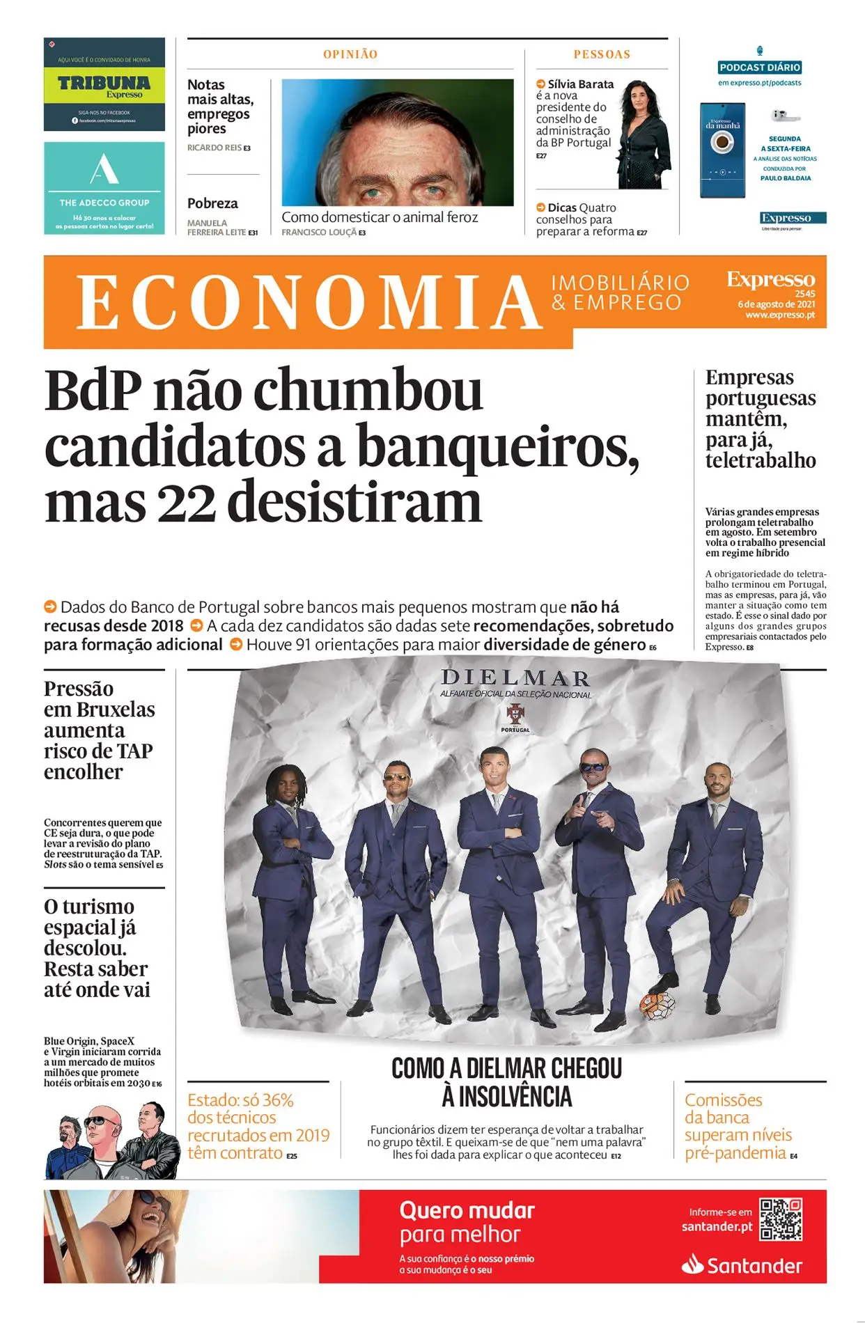 A 1ª página do Expresso Economia