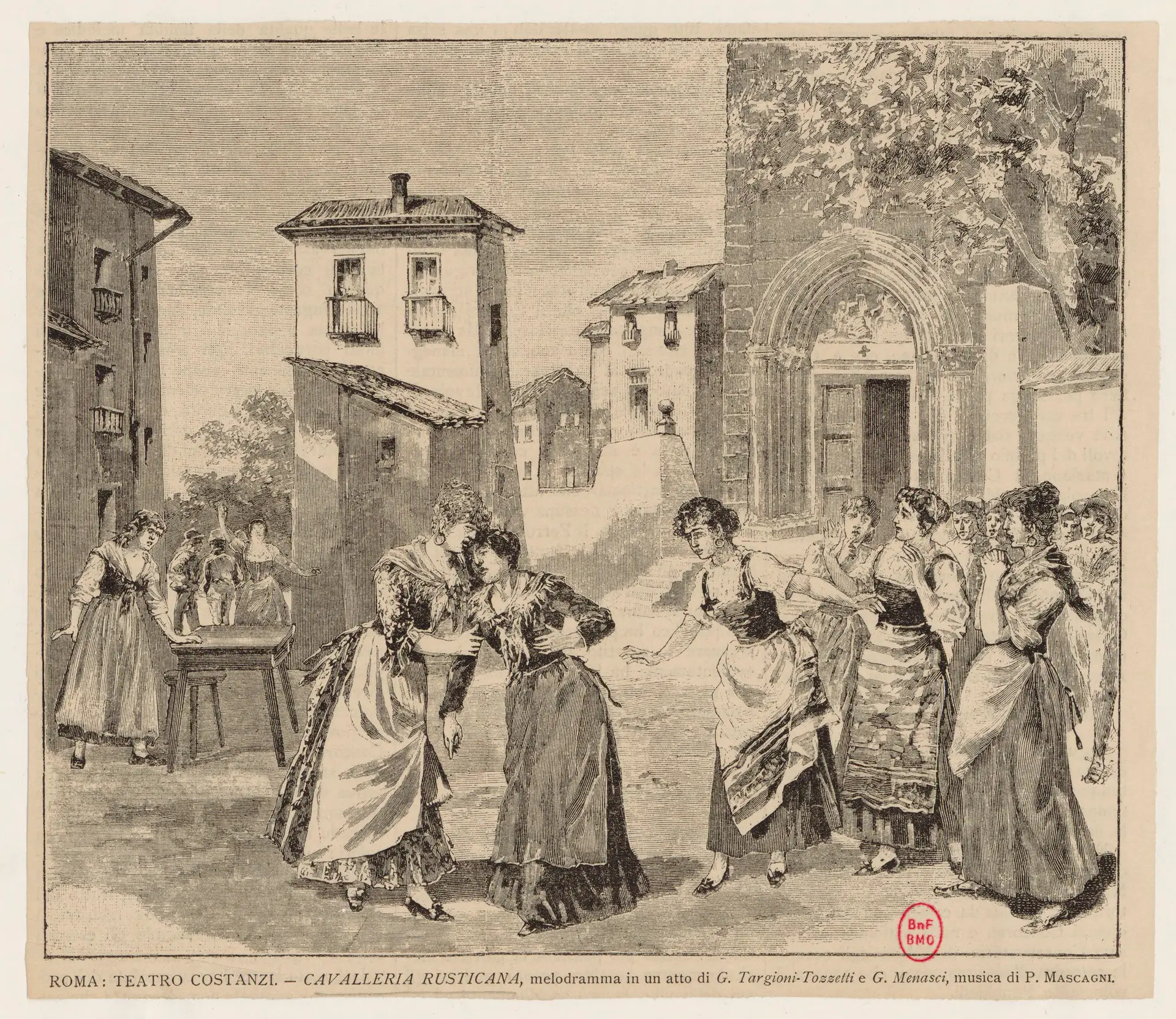 Cena da estreia mundial da Ópera, a 17 de maio de 1890, noTeatro Costanzi de Rome