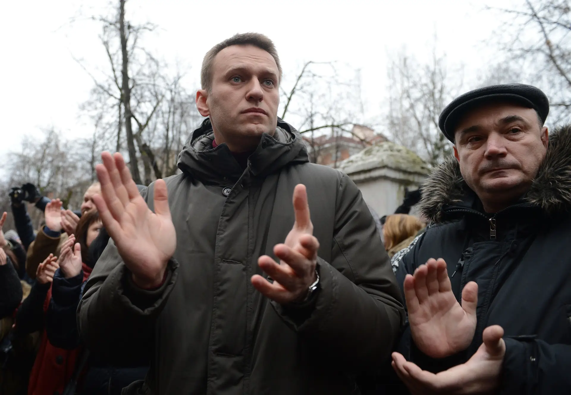 O opositor russo Alexei Navalny durante um protesto em Moscovo