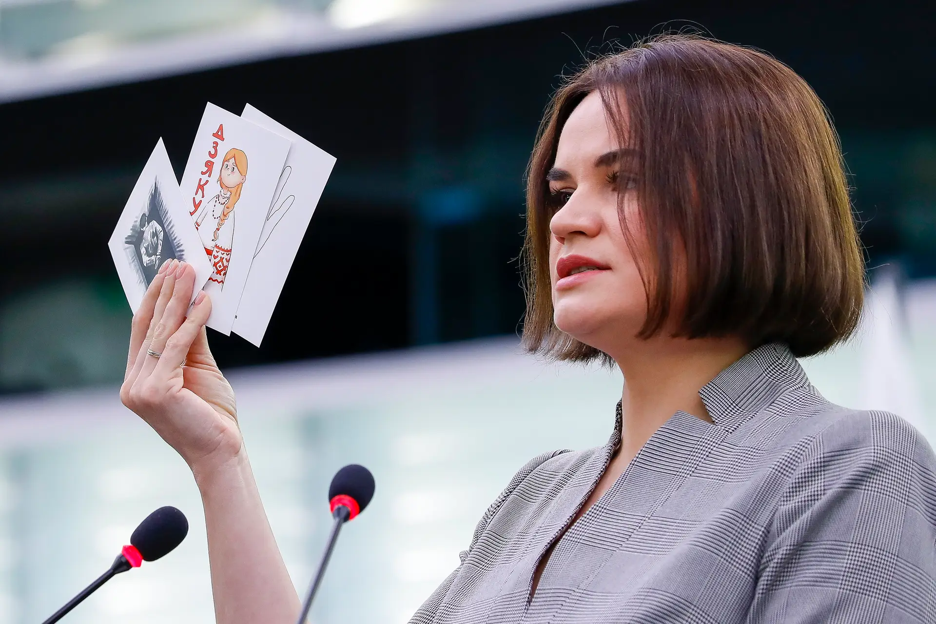 A opositora bielorrussa Svetlana Tikhanovskaya falou ao Parlamento Europeu em Estrasburgo