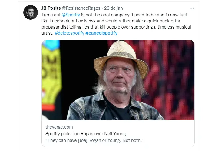 #CancelSpotify é ‘trend’ viral no Twitter depois do apelo de boicote feito por Neil Young