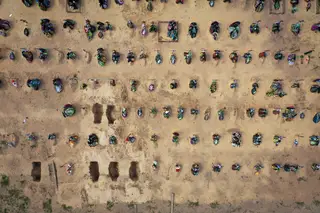 Aerial view of an improvised cemetery where victims of the Bucha and Irpin battles were buried