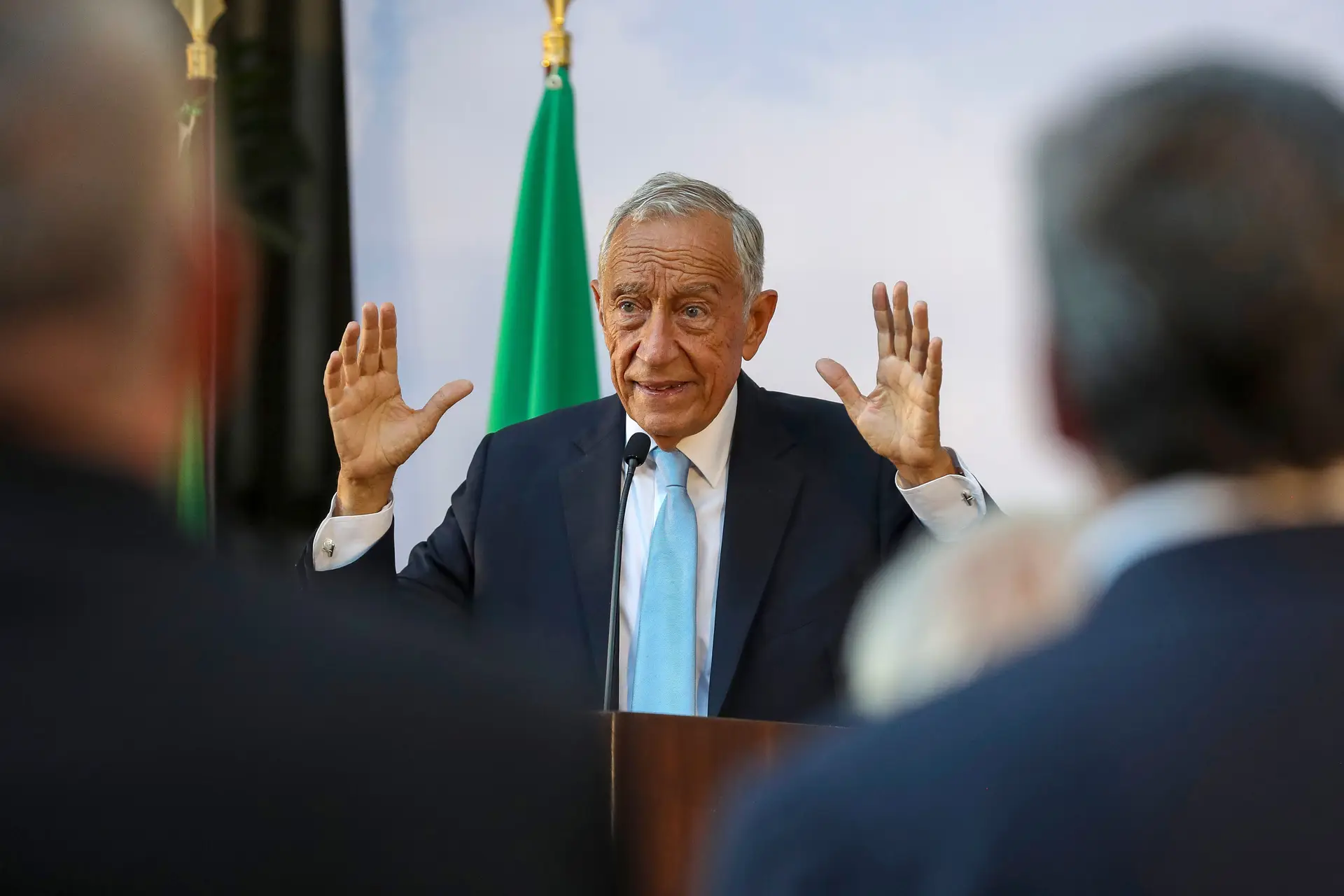 O Presidente da República durante a intervenção na receção à comunidade portuguesa no Consulado Geral de Portugal em São Paulo. Depois comentou o Congresso do PSD