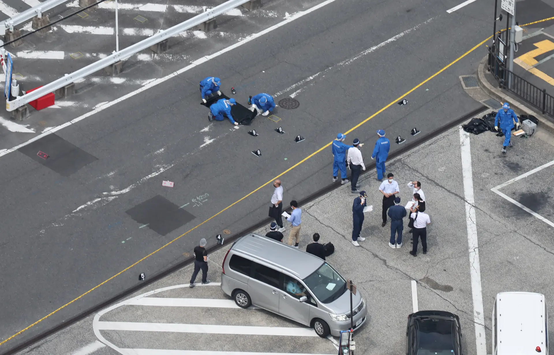 Vista aérea da cena do atentado contra o antigo primeiro-ministro japonês 
